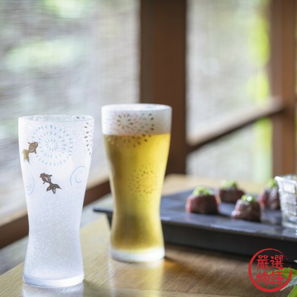 日本製 煙花 啤酒杯 夏日祭典 煙火金魚/雪兔 杯子 玻璃杯 水杯 酒杯 禮盒 送禮 酒杯-圖片-2