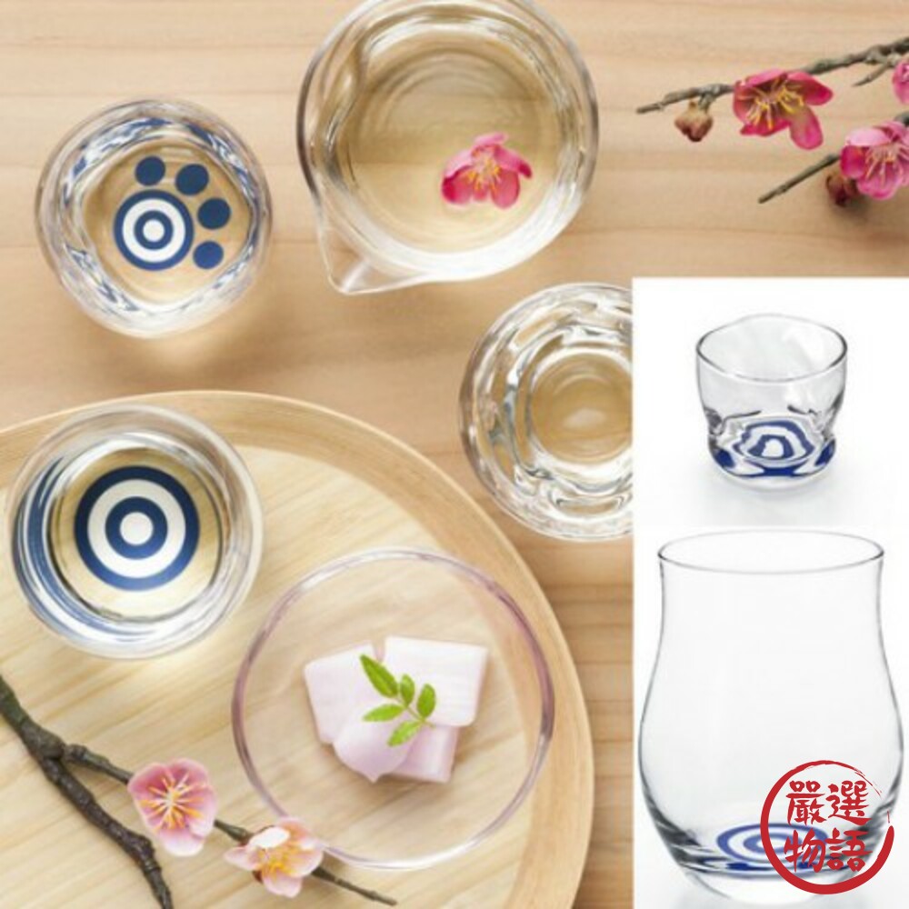 日本製清酒杯 Inoguchi Glass日本藍色蛇眼圖案/貓肉球圖案 小酌 玻璃酒杯/茶水杯威士忌杯-thumb