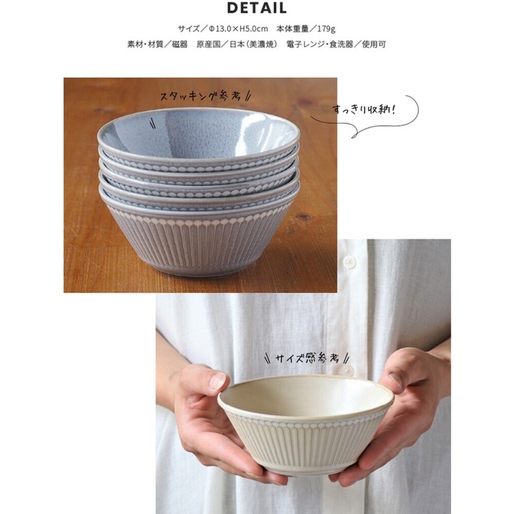 【現貨】日本製 Albee 美濃燒撥水十草餐碗 中-藍/米/灰｜陶瓷碗 餐碗 飯碗 湯碗 陶器 陶瓷 圖片