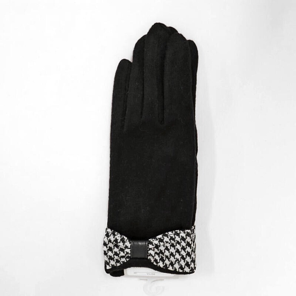 2021秋冬 素色針織手套 日本設計款 千鳥格紋蝴蝶結 ALPHA CUBIC 保暖手套