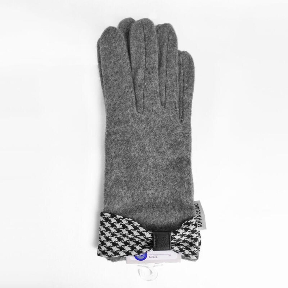 【現貨】2021秋冬 素色針織手套 日本設計款 千鳥格紋蝴蝶結 ALPHA CUBIC 保暖手套