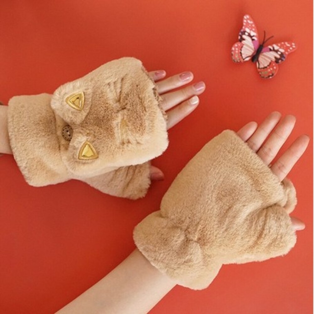 【現貨】可露指貓咪柔軟手套 兩種戴法 三色 保暖手套 半指手套 打字手套 溫暖手套 抗寒 送禮推薦 圖片