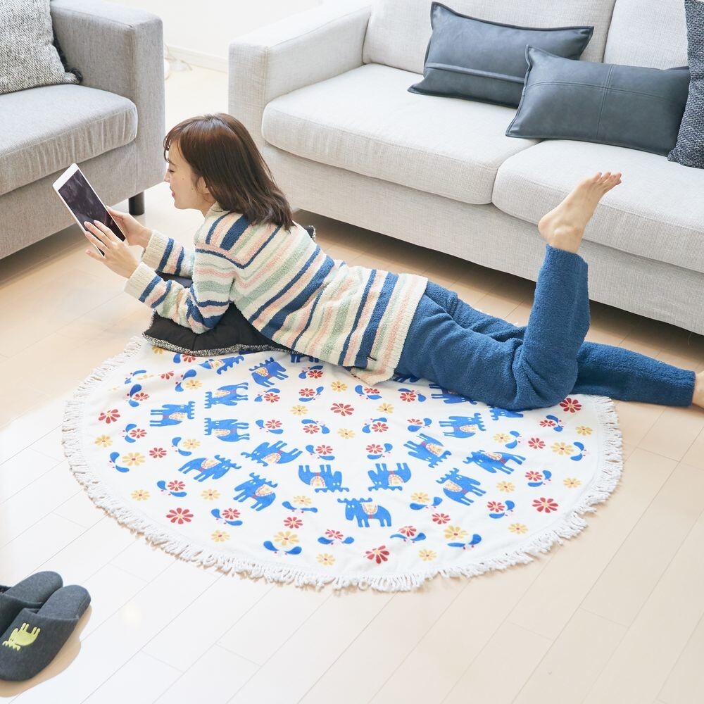 【現貨】日本製 北歐 Moz 麋鹿圓形地毯 | 淺藍 深藍 兩款可選 MOZ 地墊 地毯 居家裝飾 室內佈置