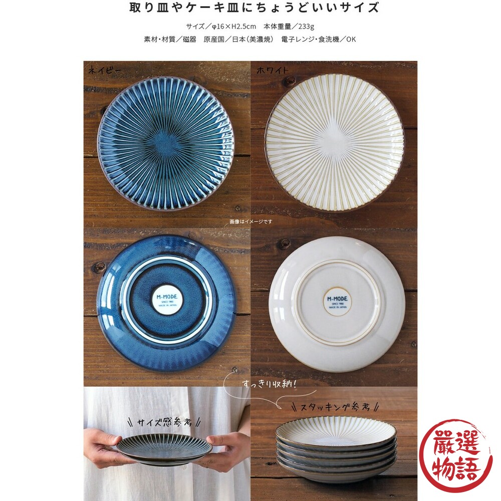 日本製美濃燒 放射狀 白色/海軍藍 餐盤 蛋糕盤 菜盤 餅乾盤 小菜盤 日本料理 餐具 可微波爐洗碗機使用-thumb