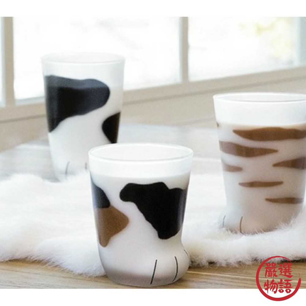 日本製貓掌杯 Coconeco肉球杯 玻璃杯 貓咪咖啡杯 水杯 貓腳杯 貓奴 貓爪 三花/橘貓/乳牛貓-thumb