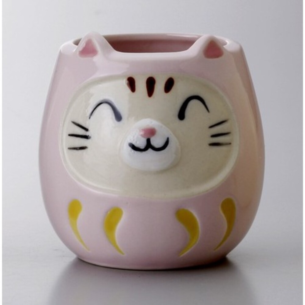 【現貨】日本製 貓咪達摩馬克杯 粉紅色/黃色/綠色/紅色｜達摩 貓奴 陶器 陶瓷杯 咖啡杯 日本陶器 圖片