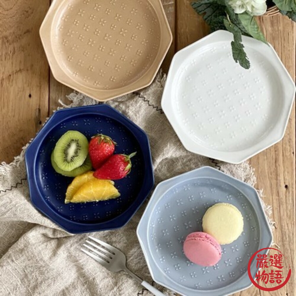 日本製美濃燒甜點盤 小花浮雕八角盤15.5cm ins風 餅乾盤 蛋糕盤 小碟子 廚房餐具 質感餐具-圖片-1