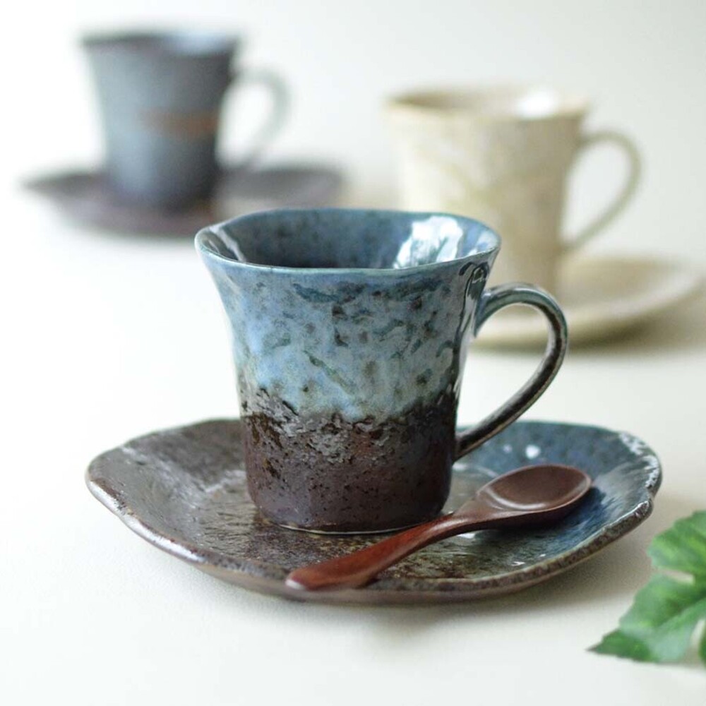 SF-015075-【現貨】日本製 美濃燒杯盤組 鐵人道/森林湖/綠洲 咖啡杯 杯碟組 午茶 陶瓷杯 茶杯盤組 馬克杯