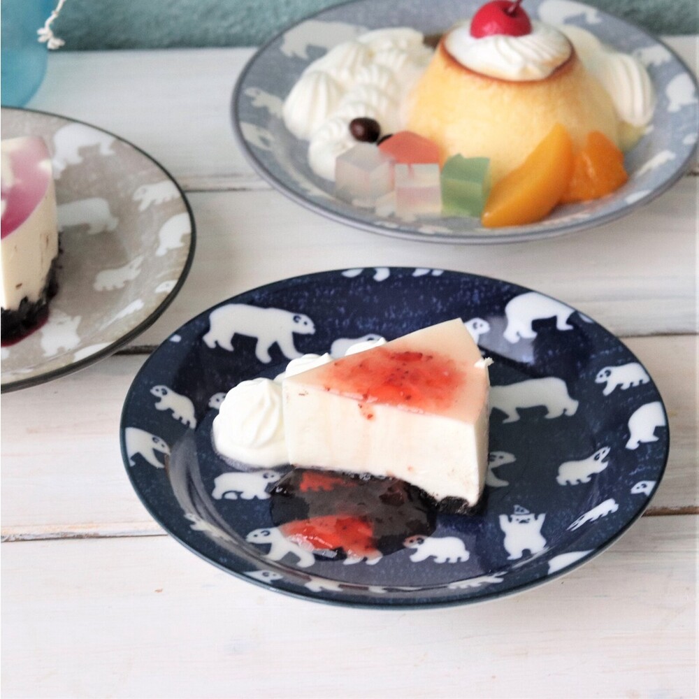 SF-015076-【現貨】日本製美濃燒 北極熊輕量 圓盤 16.5cm 蛋糕盤 甜點盤 水果盤 北極熊 盤子 陶瓷