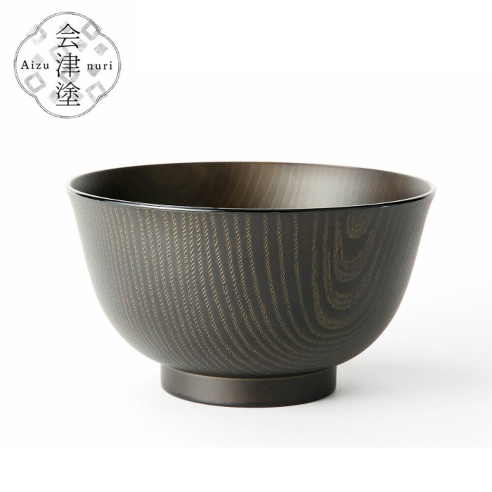 【現貨】日本製 會津漆器 木紋碗 可微波 耐熱 木色/深棕 多用碗 飯碗 木紋 餐碗 刷紋 湯碗 底座