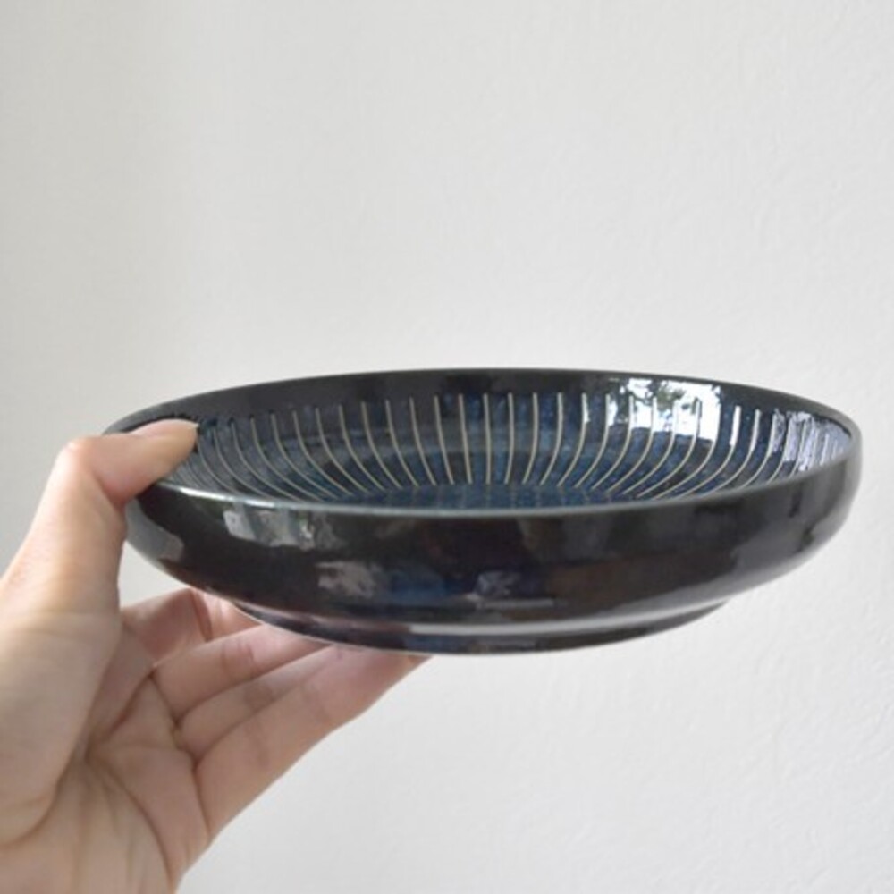 【現貨】日本製 撥水十草深盤 美濃燒 20cm 圓盤 米白 藍色 廚房 沙拉盤 咖哩盤 陶瓷盤 碗盤餐皿