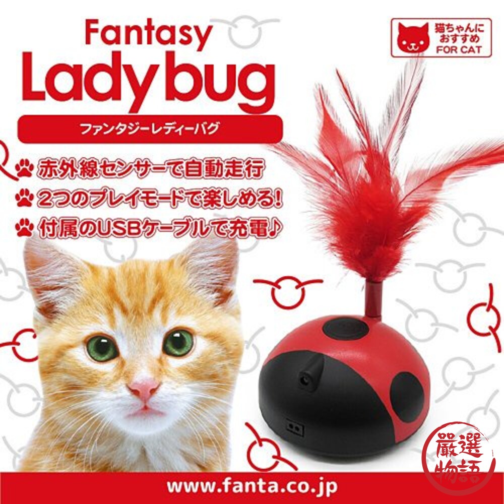SF-015250-瓢蟲逗貓玩具 USB充電 360度旋轉 移動式 逗貓棒 貓咪玩具 動物羽毛 訓練用品
