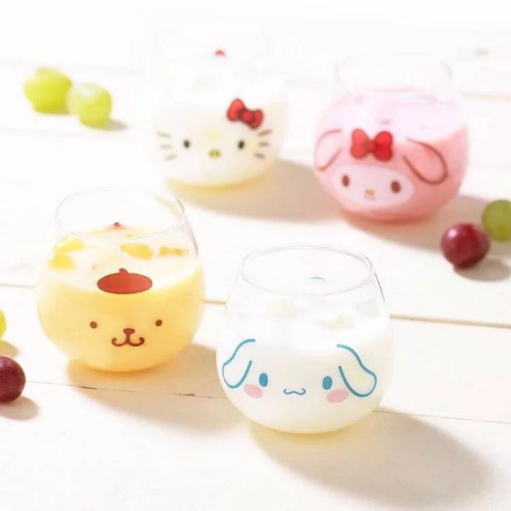 SF-015306-【現貨】日本製 牛奶玻璃杯 Kitty/布丁狗/Melody 不倒翁 玻璃杯 附專用外盒 無把手杯 水杯