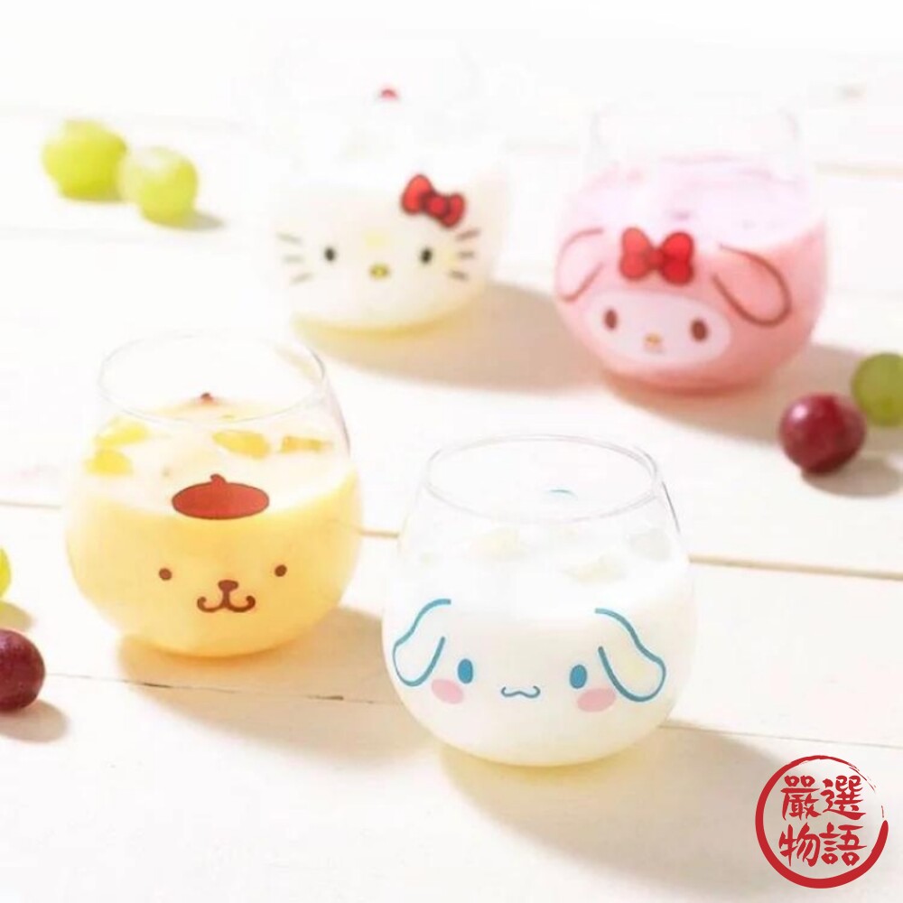 SF-015306-日本製 牛奶玻璃杯 Kitty/布丁狗/Melody 不倒翁 玻璃杯 附專用外盒 無把手杯 水杯