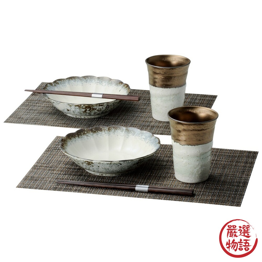 日本製美濃燒居酒屋風杯碟餐具套裝 對杯 父親節禮物 酒杯 盤子 筷子 餐墊 日式風格 復古-thumb