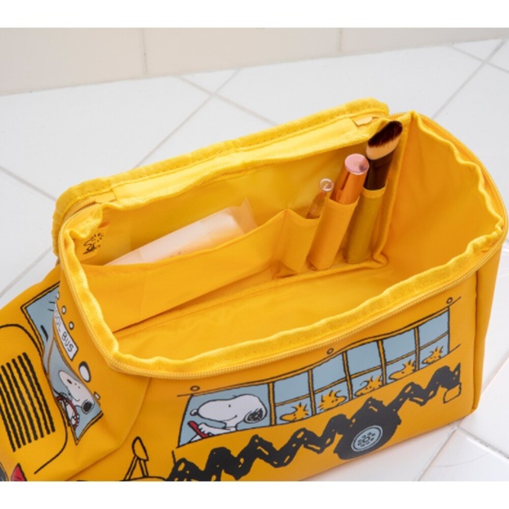 【現貨】正版 Snoopy黃色 校車造型 史努比收納包 化妝包 旅行包 多功能 手提包 桌面收納袋 圖片