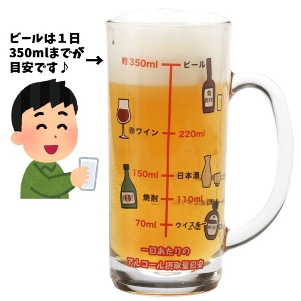 【現貨】日本製刻度啤酒杯 適量飲酒 清酒 紅酒 威士忌 啤酒 玻璃杯 酒杯 水杯 每日飲酒提醒 父親節禮物