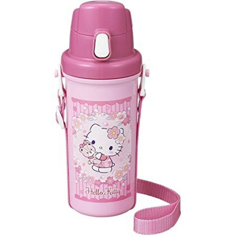 SF-015943-日本製兒童直飲式水壺 寬口 水瓶 正版卡通 Hello Kitty 凱蒂貓 彈蓋式 附背帶