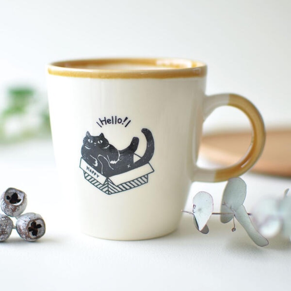 SF-016339-日本製 美濃燒馬克杯 KAKUNI 黑貓 咖啡杯 水杯 牛奶杯 茶杯 貓奴 杯子 陶瓷 動物杯