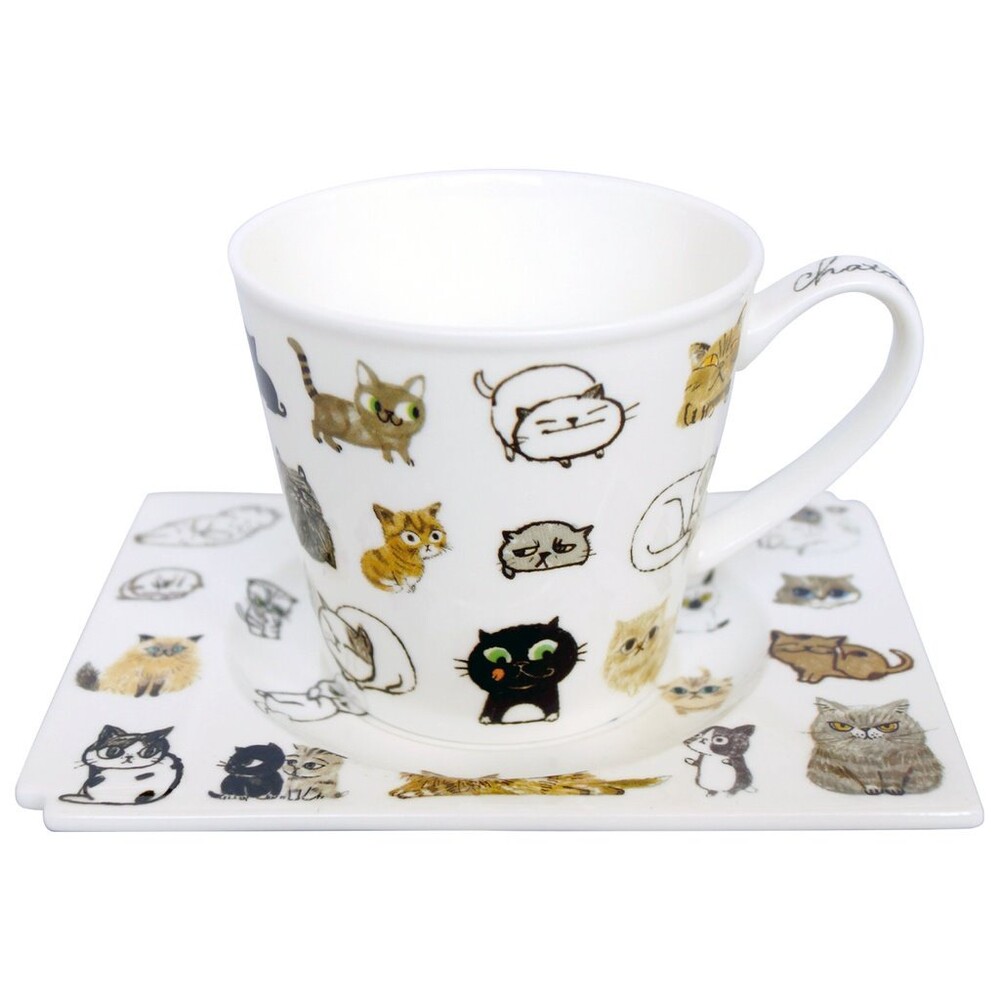 【現貨】輕量貓咪陶瓷杯盤組 咖啡杯 盤子 貓咪杯子 玻璃杯 玻璃盤 貓咪馬克杯 陶瓷杯 下午茶