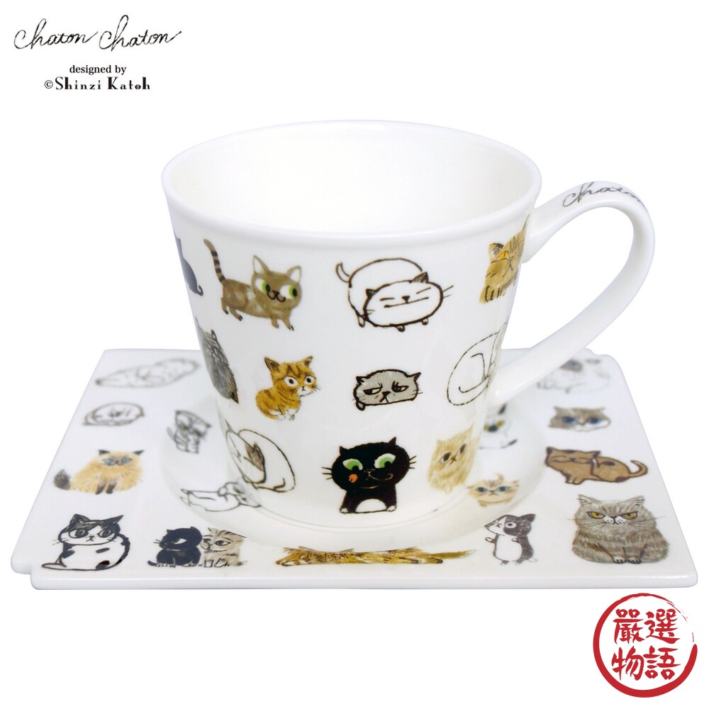 SF-016468-輕量貓咪陶瓷杯盤組 咖啡杯 盤子 貓咪杯子 玻璃杯 玻璃盤 貓咪馬克杯 陶瓷杯 下午茶