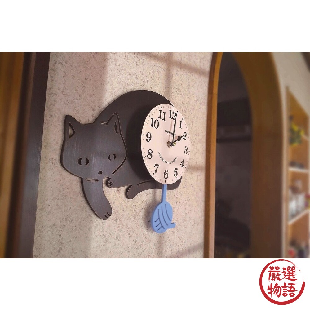 KUNA 黑貓造型擺鐘｜時鐘 掛鐘 壁鐘 貓咪 造型時鐘 牆壁裝飾 壁掛 鐘 搖擺鐘-thumb