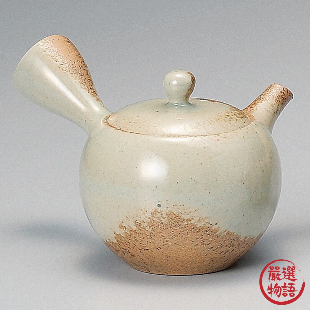 SF-016994-日本製 灰釉米白茶壺 日式茶壺 茶器 茶具 不鏽鋼濾網 陶瓷 茶道 横手急須 常滑燒 一心作