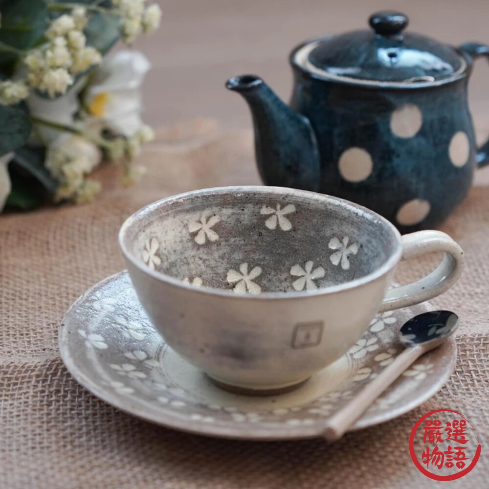 SF-017155-日本製 花卉咖啡杯組 咖啡杯盤組 陶瓷杯 六魯 美濃燒 茶杯 咖啡杯 馬克杯 杯子 杯 下午茶