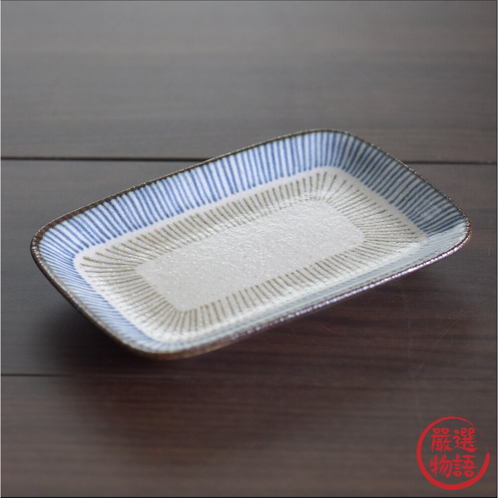 日本製 青茶長型陶盤 十草盤 長盤 陶瓷盤 三谷陶器 美濃燒 盤子 條紋盤 陶盤 日式盤-圖片-2