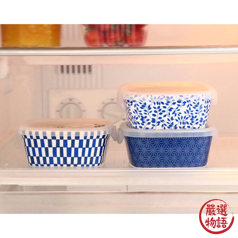 日本製 日式花紋 方形陶瓷保鮮碗 3入 附蓋子 微波 加熱 小菜 配菜 飯碗 食物保鮮 美濃燒-圖片-2