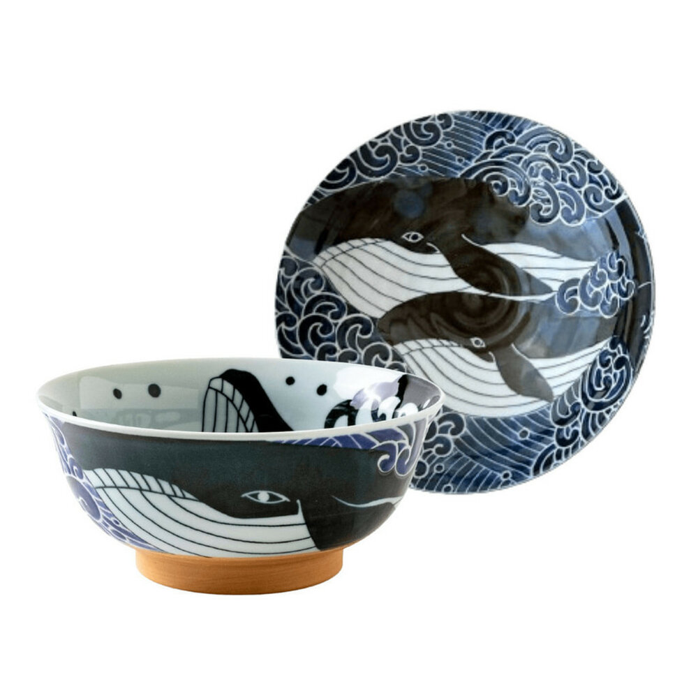 SF-018553-日本製 鯨魚 深盤 拉麵碗 美濃燒 餐盤 餐碗 飯碗 盤子 日本餐具